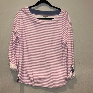 Talbots. M. Button sleeve. Purple and white strip. Like new.